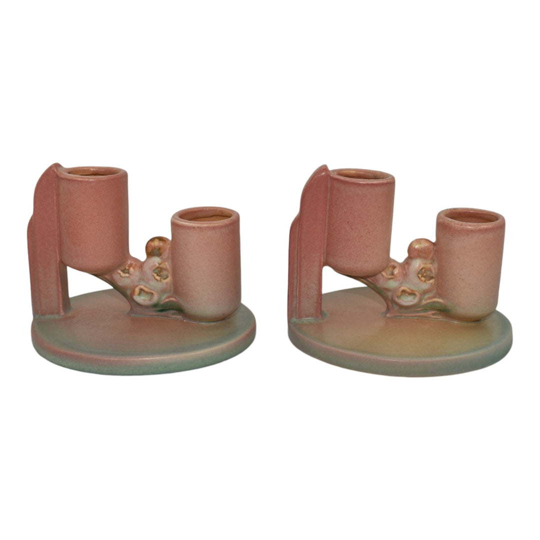 Roseville Ixia Pink 1937 Vintage Art Deco Pottery Ceramic Candle Holder 1127 - Just Art Pottery