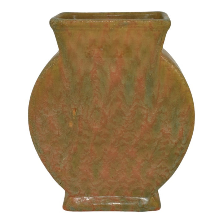 Weller Vintage Art Pottery Mottled Orange and Green Glaze Variant Ceramic Vase - Just Art Pottery