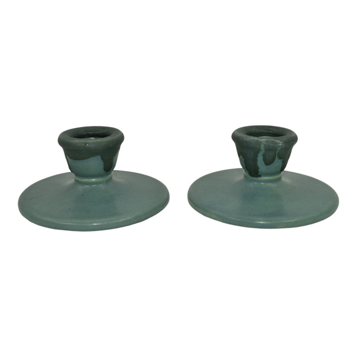 Roseville Carnelian I Green 1926 Art Pottery Ceramic Candle Holders 1058-2 - Just Art Pottery