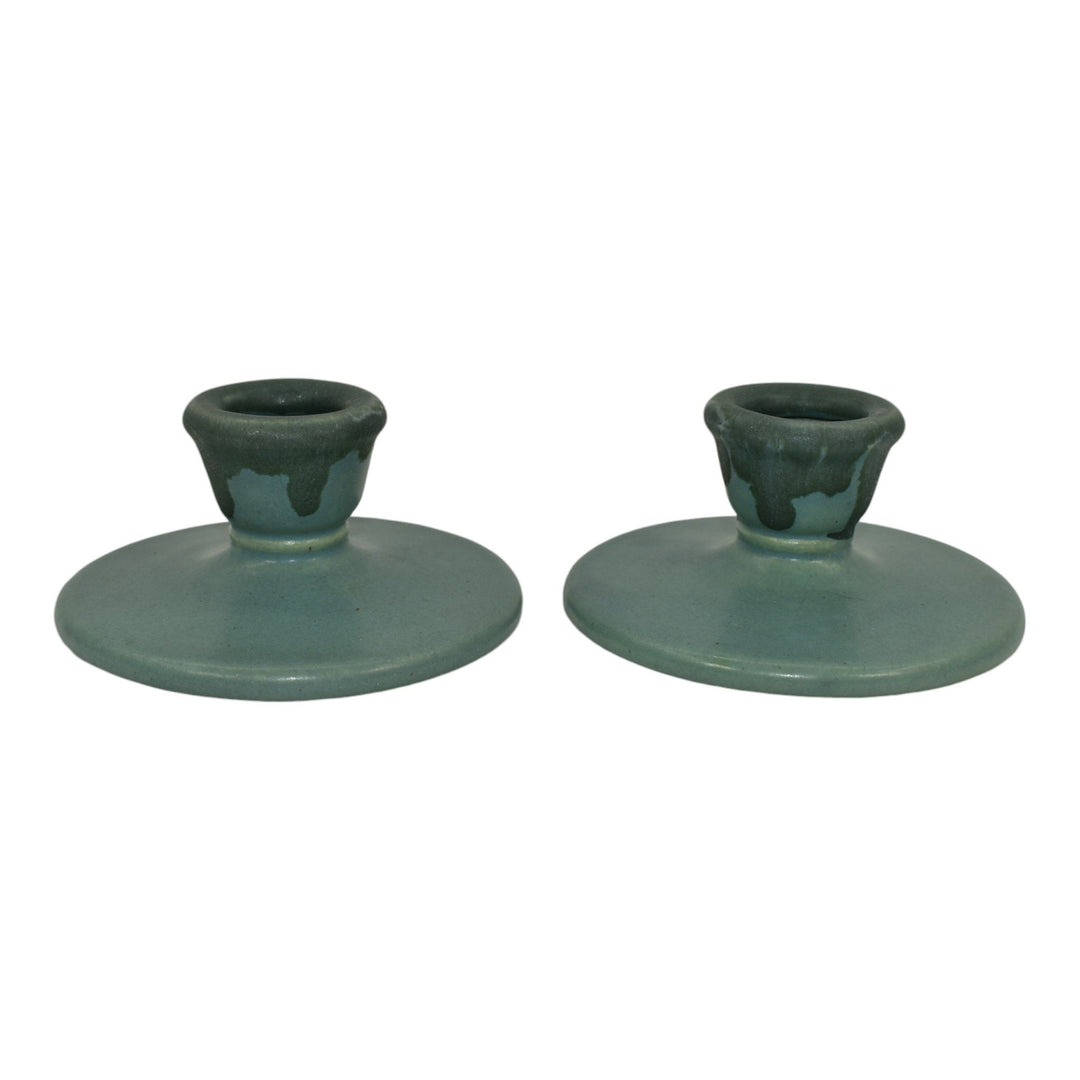 Roseville Carnelian I Green 1926 Art Pottery Ceramic Candle Holders 1058-2 - Just Art Pottery