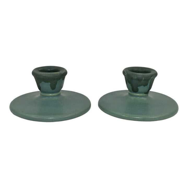 Roseville Carnelian I Green 1926 Art Pottery Ceramic Candle Holders 1058-2 - Just Art Pottery