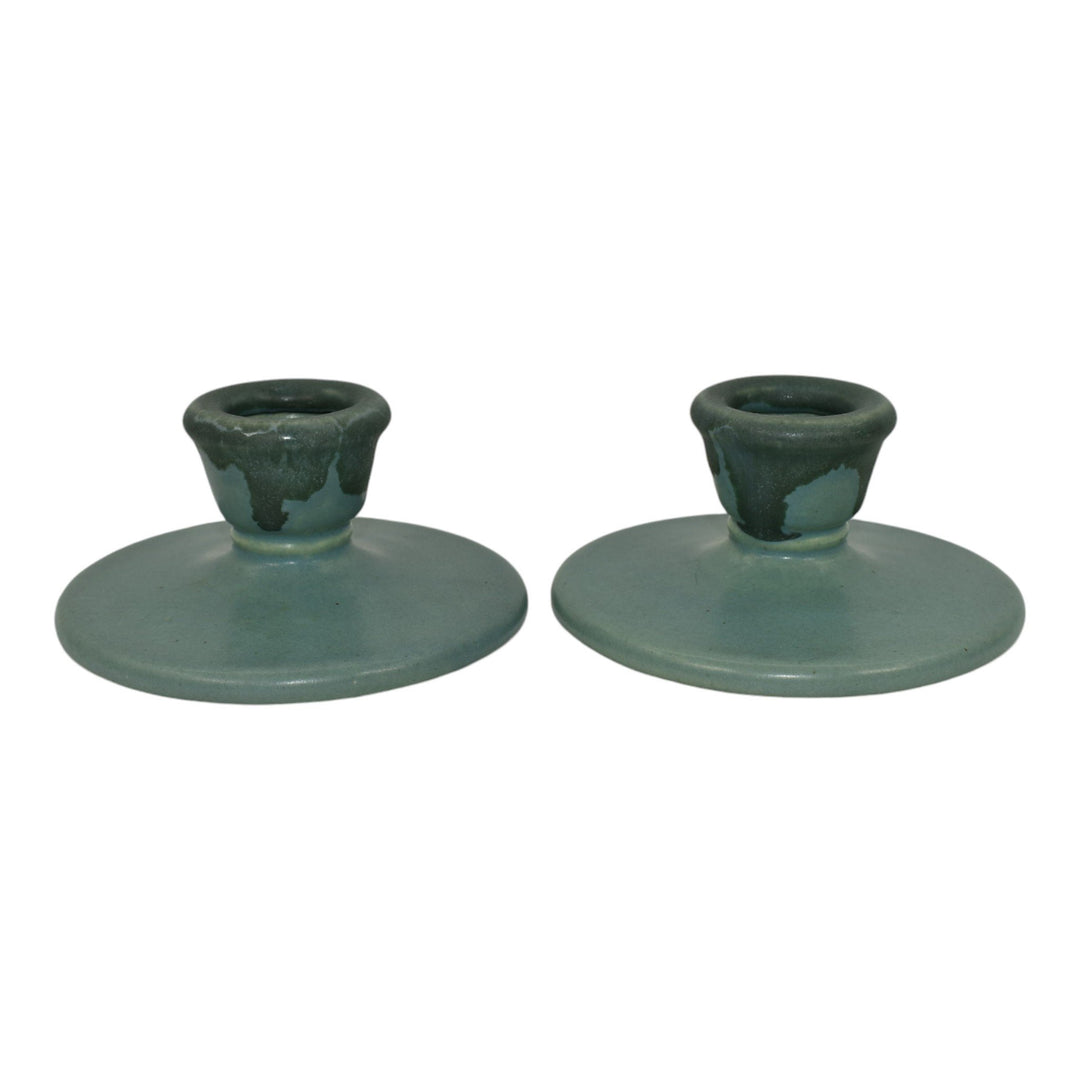 Roseville Carnelian I Green 1926 Art Pottery Ceramic Candle Holders 1058-2 - Just Art Pottery