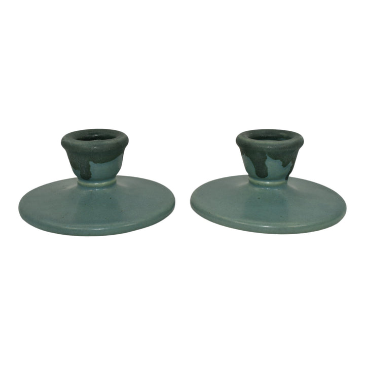 Roseville Carnelian I Green 1926 Art Pottery Ceramic Candle Holders 1058-2 - Just Art Pottery