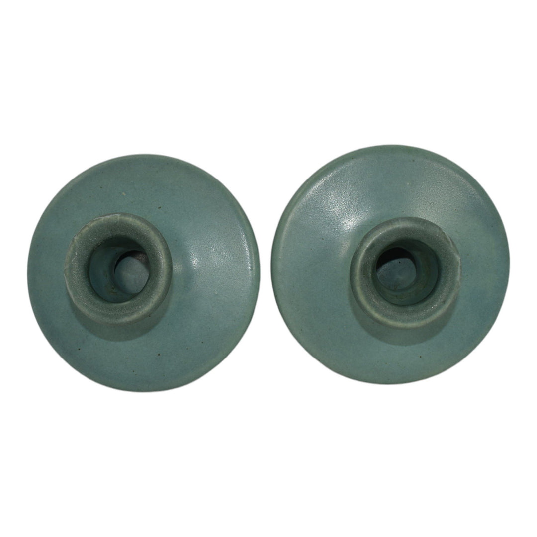 Roseville Carnelian I Green 1926 Art Pottery Ceramic Candle Holders 1058-2 - Just Art Pottery