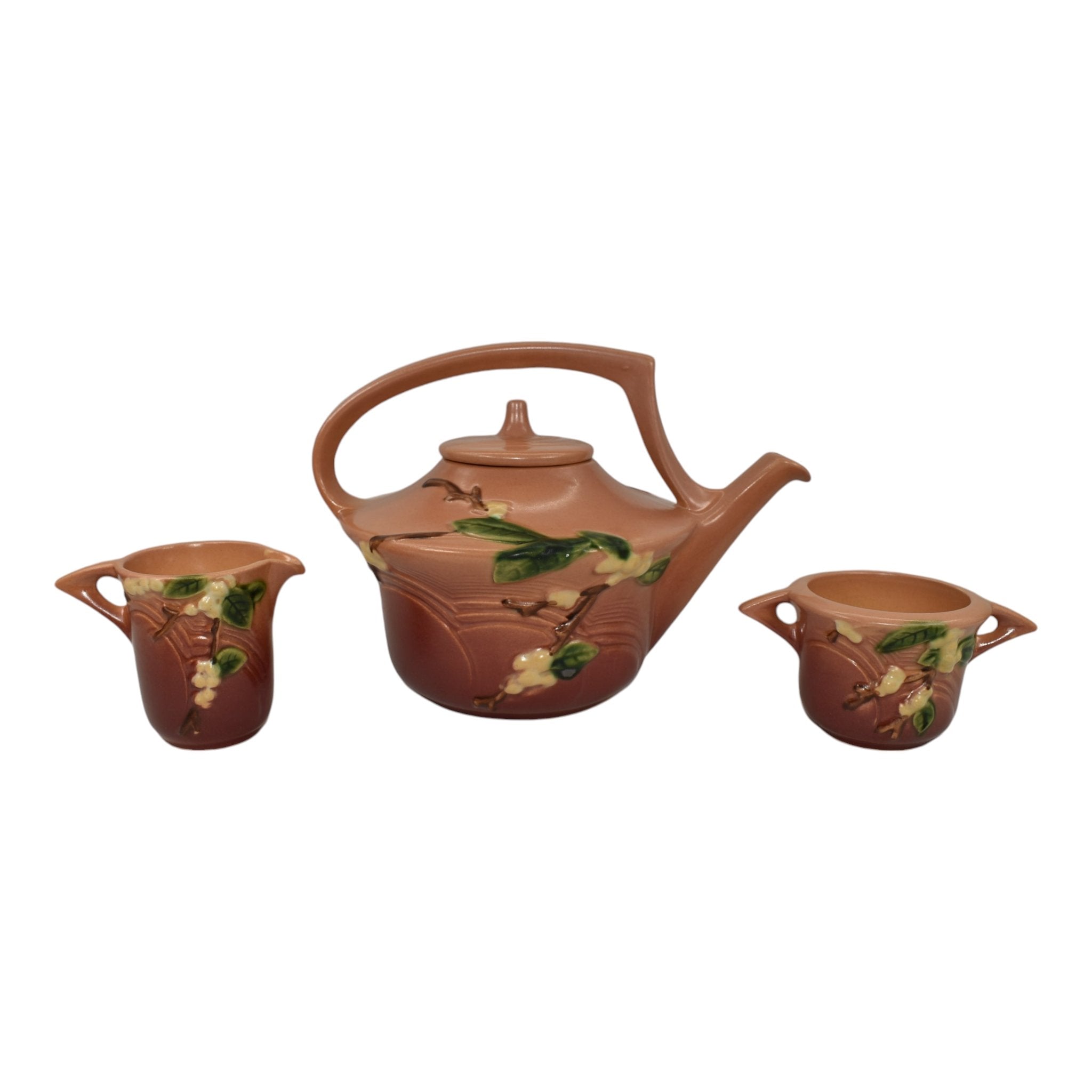 【 乾隆年款ティーポット/トレー 】　五彩獅子唐草花文　蔵出し骨董 Roseville Snowberry Pink 1947 Art Pottery Teapot, Sugar Bowl