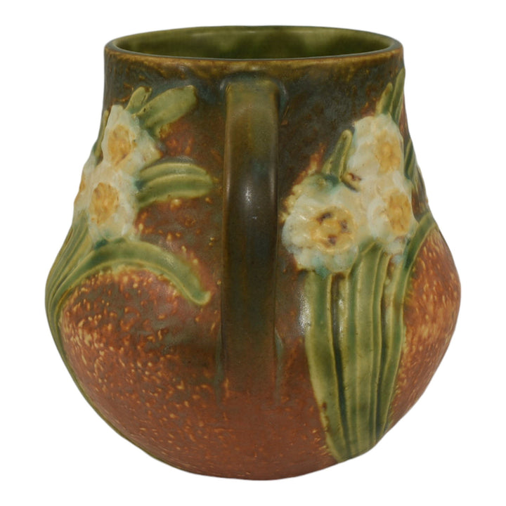 Roseville Jonquil 1931 Vintage Arts And Crafts Pottery Brown Handled Vase 526-6 - Just Art Pottery
