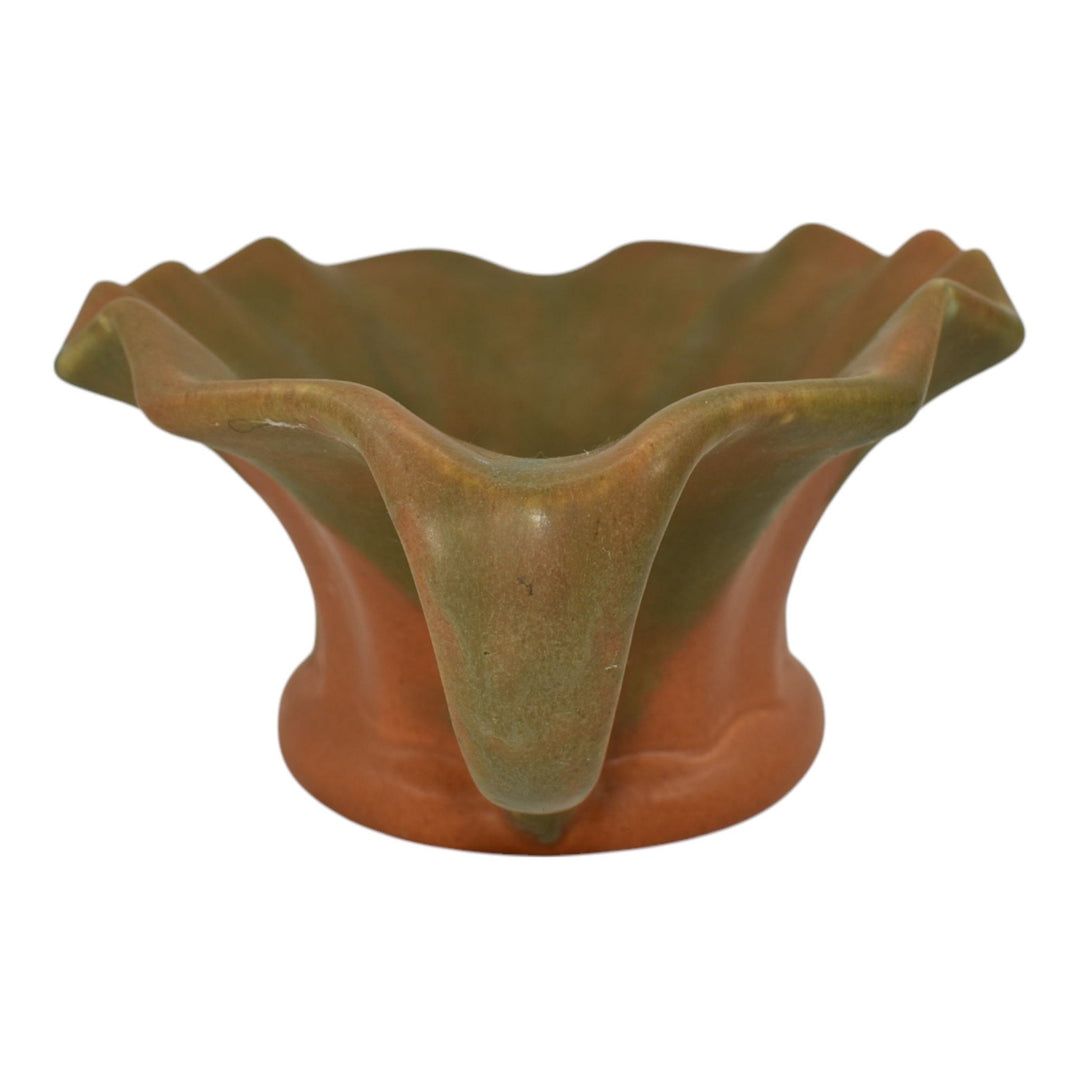 Camark 1920s Vintage Arts Deco Pottery Green over Orange Ceramic Bowl 616