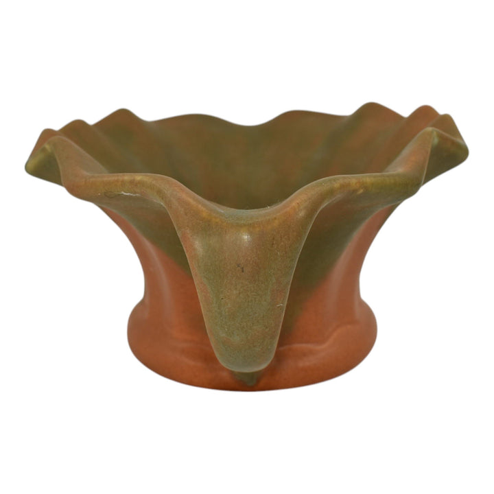 Camark 1920s Vintage Arts Deco Pottery Green over Orange Ceramic Bowl 616