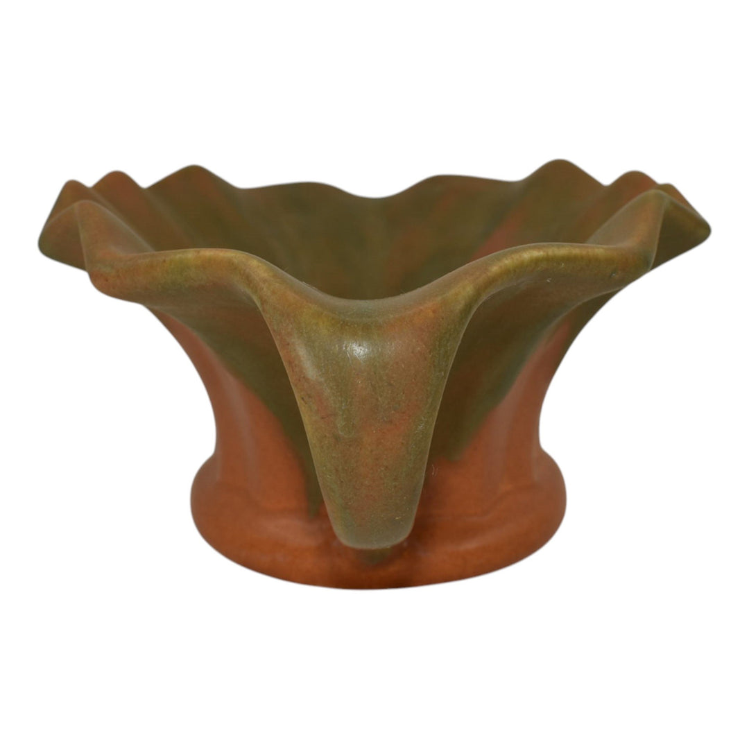 Camark 1920s Vintage Arts Deco Pottery Green over Orange Ceramic Bowl 616