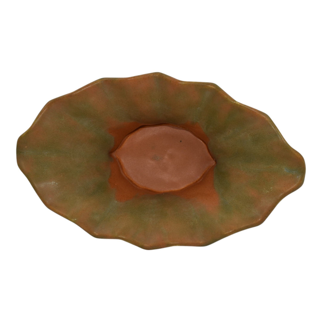 Camark 1920s Vintage Arts Deco Pottery Green over Orange Ceramic Bowl 616