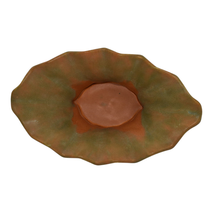 Camark 1920s Vintage Arts Deco Pottery Green over Orange Ceramic Bowl 616