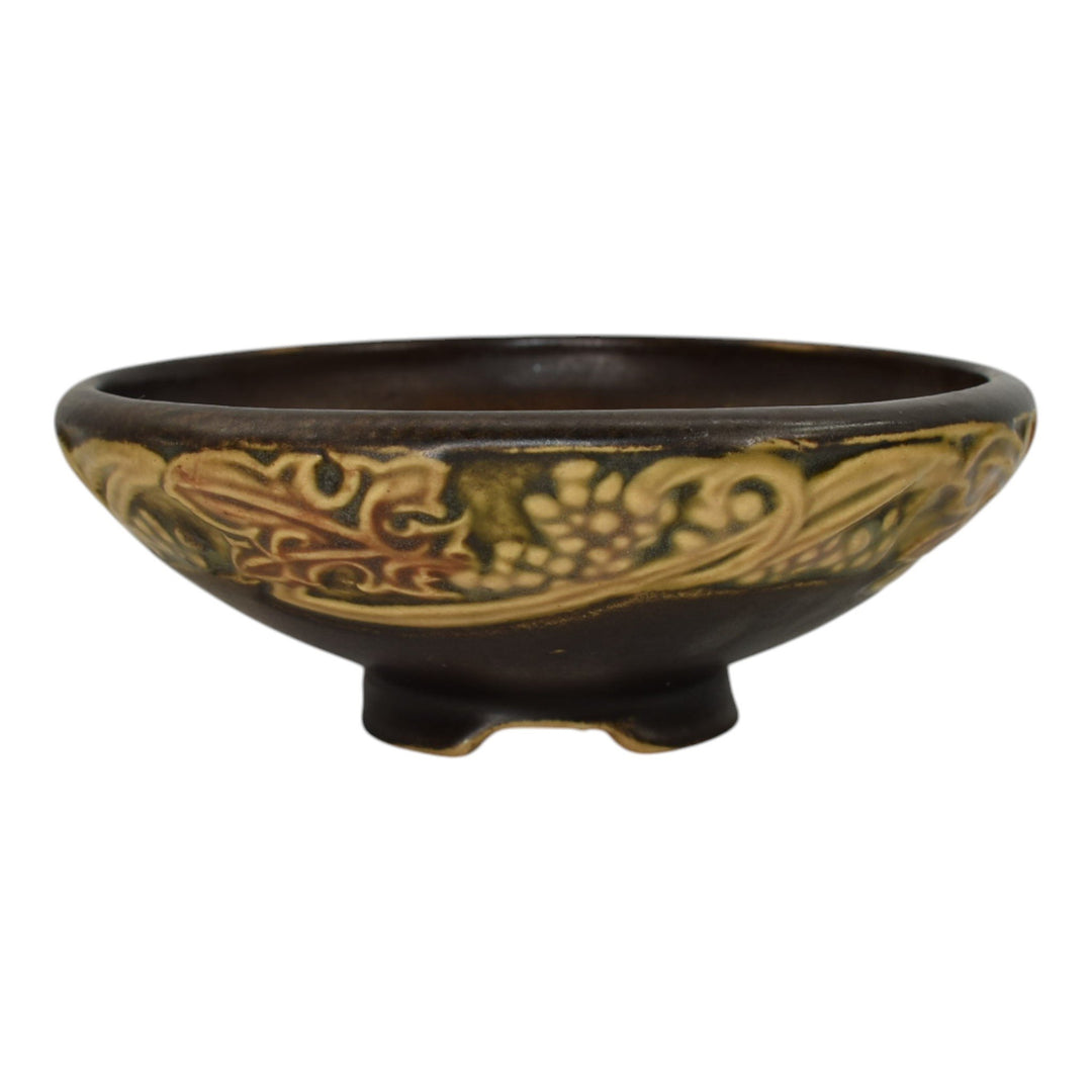 Roseville Rosecraft Vintage Brown 1925 Arts And Crafts Pottery Footed Bowl 141-5 - Just Art Pottery