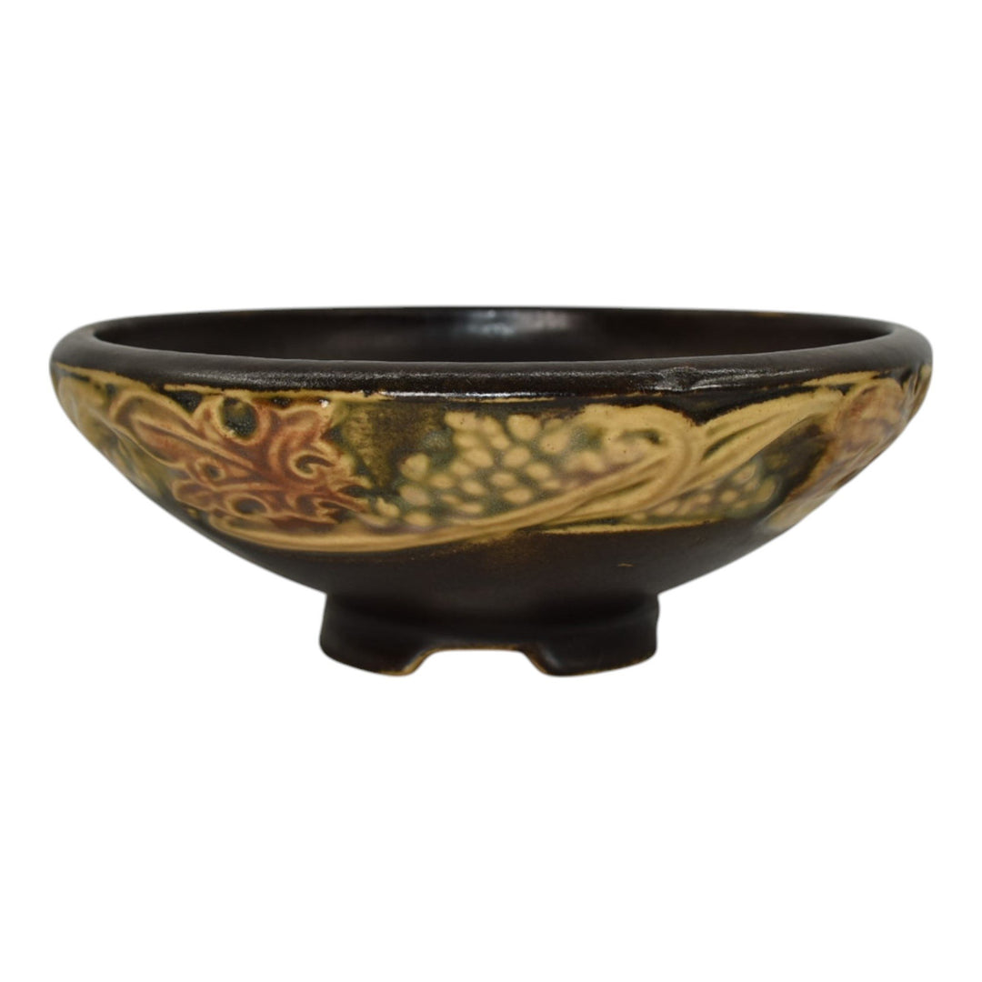 Roseville Rosecraft Vintage Brown 1925 Arts And Crafts Pottery Footed Bowl 141-5 - Just Art Pottery