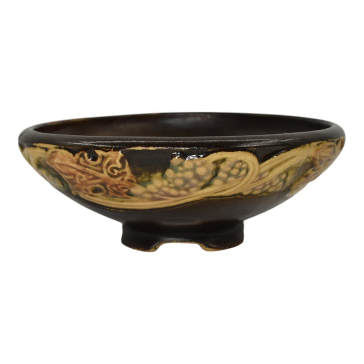 Roseville Rosecraft Vintage Brown 1925 Arts And Crafts Pottery Footed Bowl 141-5 - Just Art Pottery