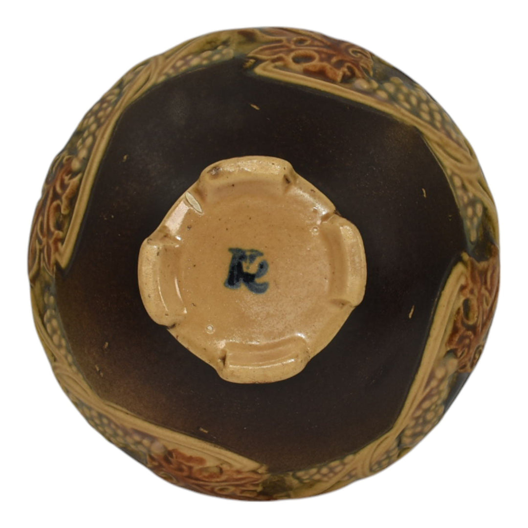 Roseville Rosecraft Vintage Brown 1925 Arts And Crafts Pottery Footed Bowl 141-5 - Just Art Pottery