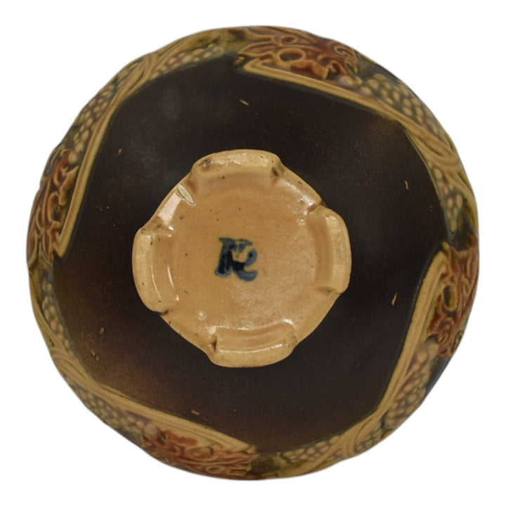 Roseville Rosecraft Vintage Brown 1925 Arts And Crafts Pottery Footed Bowl 141-5 - Just Art Pottery