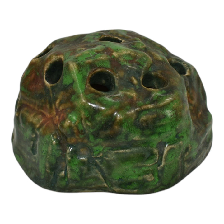 Weller Coppertone 1920s Vintage Art Pottery Green Rock Ceramic Flower Frog