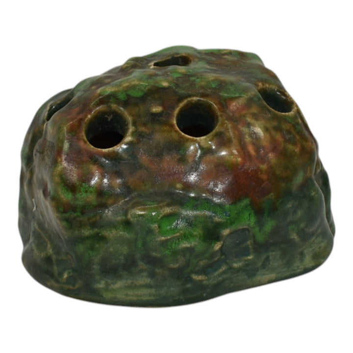 Weller Coppertone 1920s Vintage Art Pottery Green Rock Ceramic Flower Frog