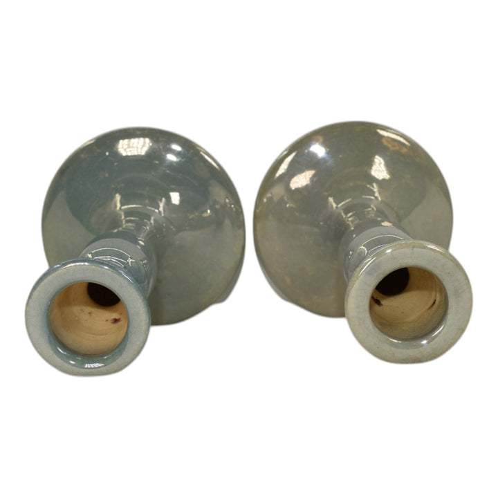 Roseville Lustre Blue 1922 Vintage Art Deco Pottery Ceramic Candle Holders
