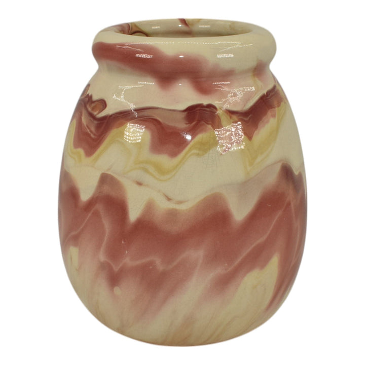 Weller Marbleized 1914 Vintage Art Pottery Pink Red Swirl Glaze Ceramic Vase