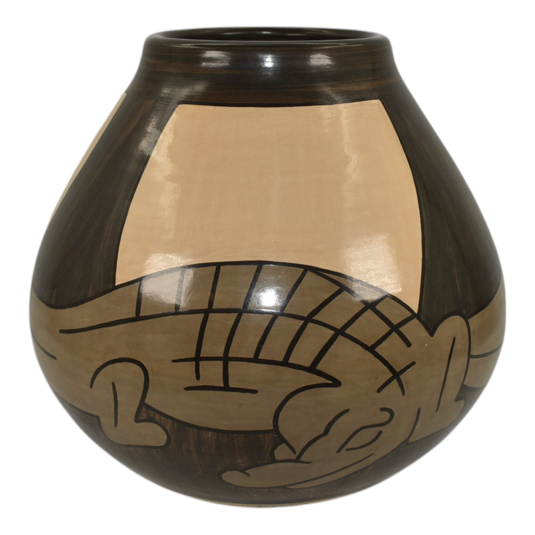 The Pottery Artisans Contemporary Studio Art Pottery Brown Tan Alligator Vase - Just Art Pottery