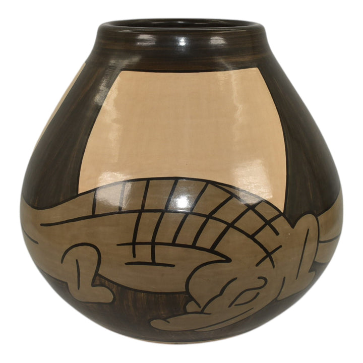 The Pottery Artisans Contemporary Studio Art Pottery Brown Tan Alligator Vase - Just Art Pottery