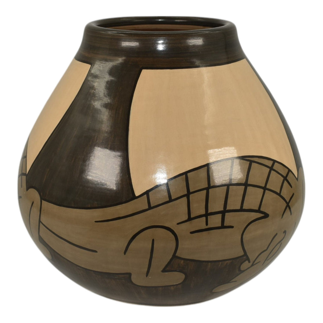 The Pottery Artisans Contemporary Studio Art Pottery Brown Tan Alligator Vase - Just Art Pottery