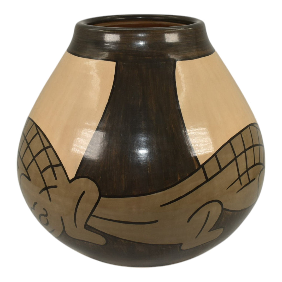 The Pottery Artisans Contemporary Studio Art Pottery Brown Tan Alligator Vase - Just Art Pottery
