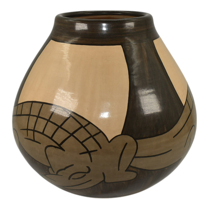 The Pottery Artisans Contemporary Studio Art Pottery Brown Tan Alligator Vase - Just Art Pottery