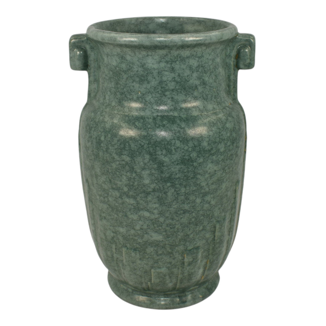 Robinson Ransbottom Victoria 1938-40 Vintage Ohio Pottery Mottled Green Vase 190 - Just Art Pottery