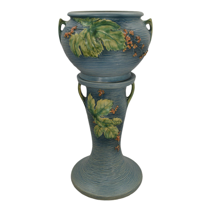 Roseville Bushberry Blue 1941 Vintage Art Pottery Jardiniere and Pedestal 657-8