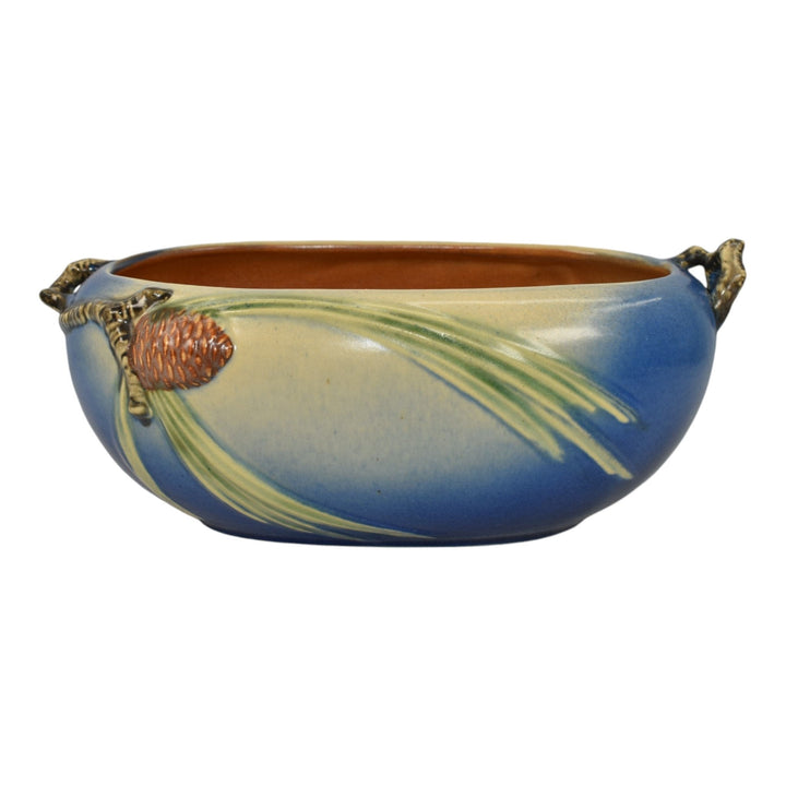 Roseville Pine Cone Blue 1936 Vintage Art Pottery Ceramic Console Bowl 276-9