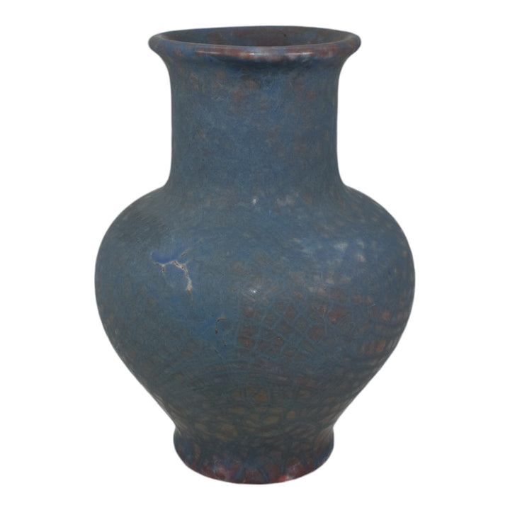 Roseville Rosecraft Blended Blue Over Pink 1916 Vintage Art Pottery Vase 45-8 - Just Art Pottery
