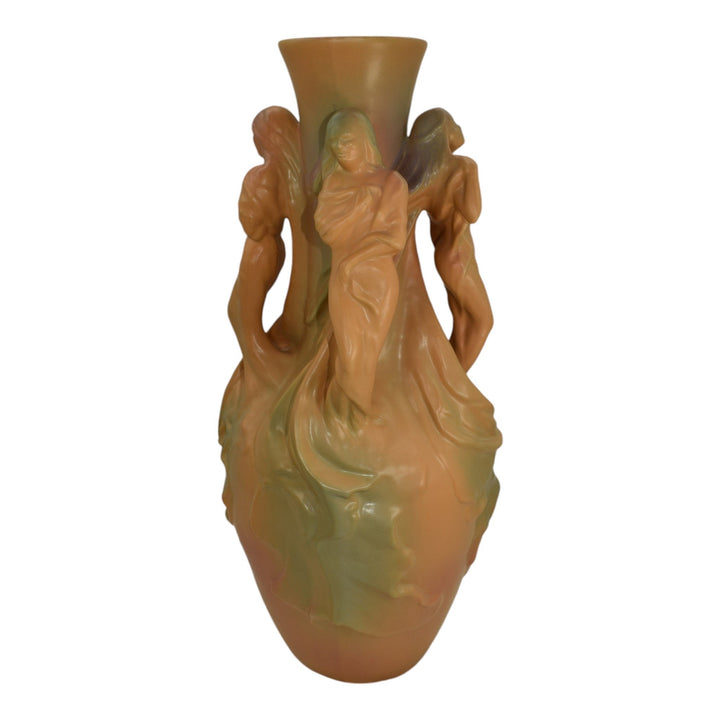 Van Briggle Pottery Four Seasons Female Figural Yellow Ceramic Floor Vase