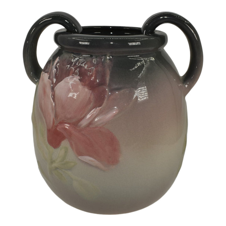 Weller Etna 1906 Vintage Art Pottery Gray Pink Floral Handled Ceramic Vase - Just Art Pottery