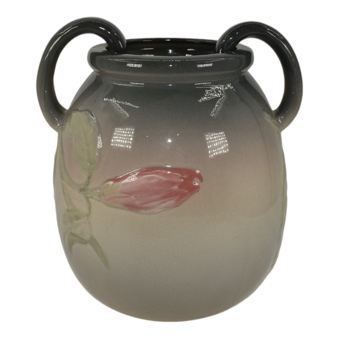 Weller Etna 1906 Vintage Art Pottery Gray Pink Floral Handled Ceramic Vase - Just Art Pottery