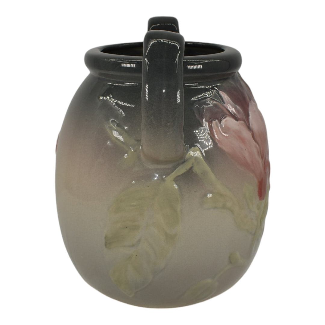 Weller Etna 1906 Vintage Art Pottery Gray Pink Floral Handled Ceramic Vase - Just Art Pottery