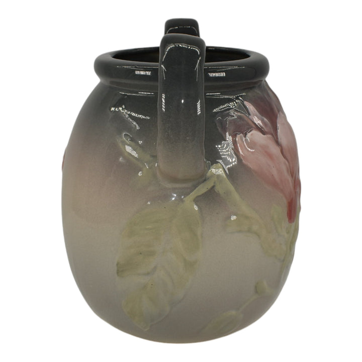 Weller Etna 1906 Vintage Art Pottery Gray Pink Floral Handled Ceramic Vase - Just Art Pottery