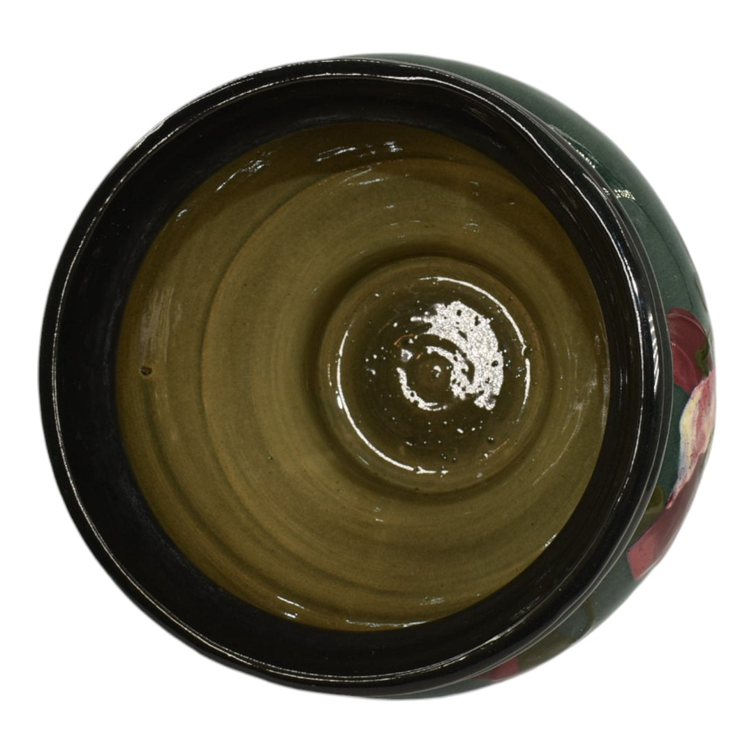 Weller Eocean 1898-1918 Vintage Art Pottery Red Floral Gray Ceramic Jardiniere - Just Art Pottery