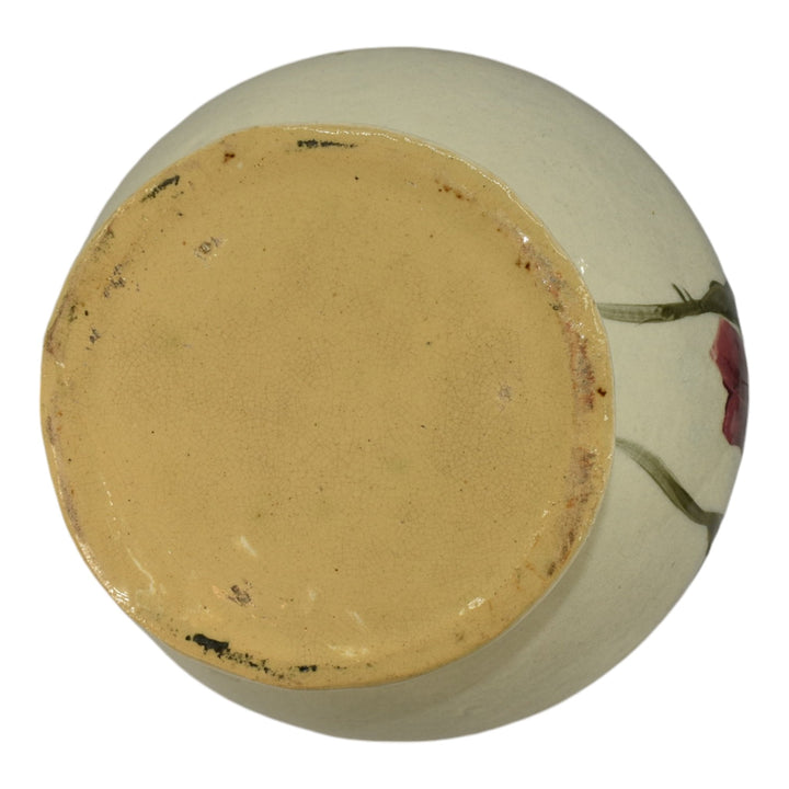 Weller Eocean 1898-1918 Vintage Art Pottery Red Floral Gray Ceramic Jardiniere - Just Art Pottery