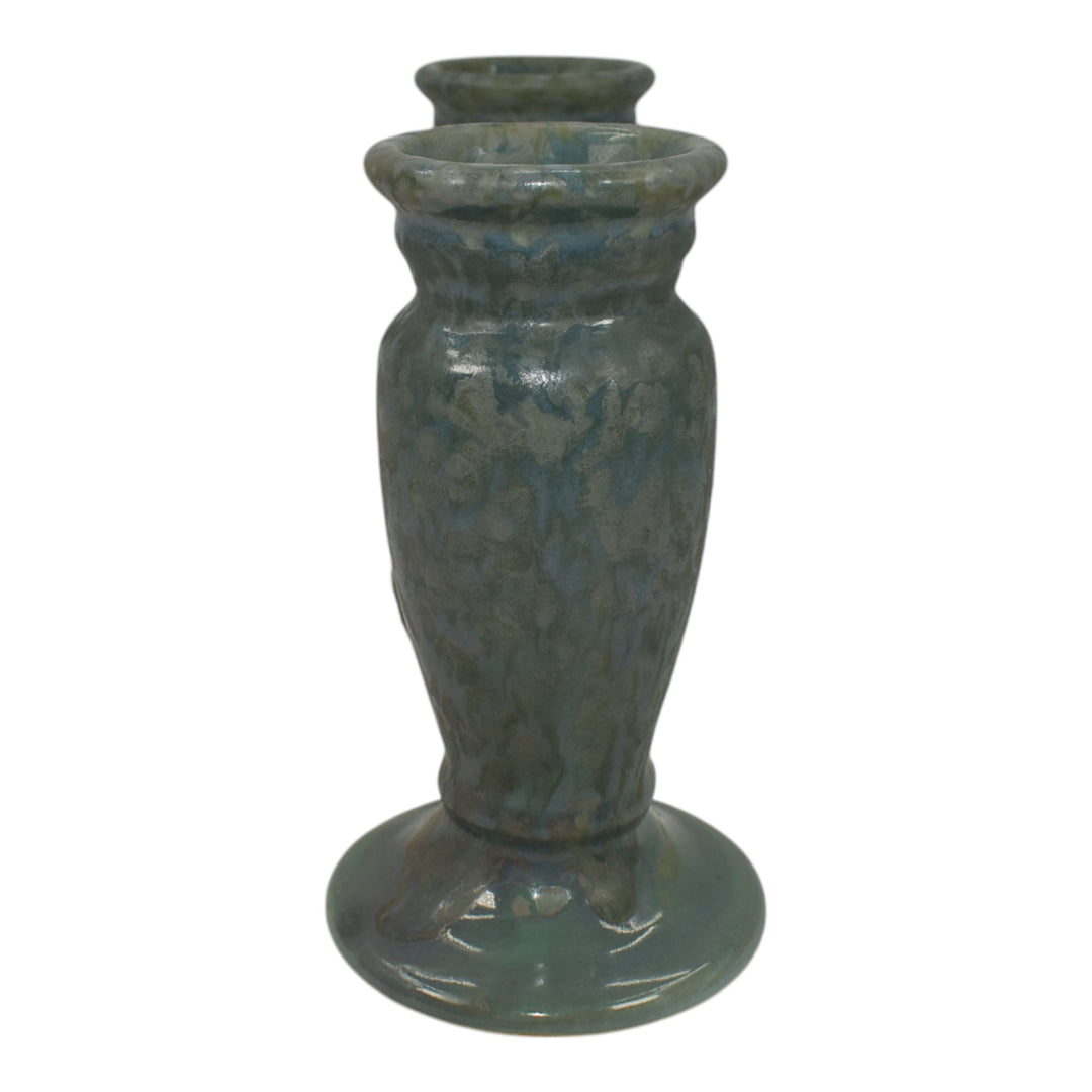 Roseville Carnelian II Blue Green 1926 Vintage Art Pottery Double Bud Vase 56-5 - Just Art Pottery
