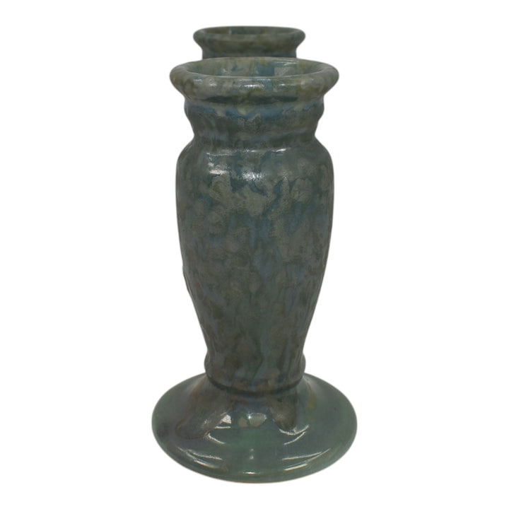 Roseville Carnelian II Blue Green 1926 Vintage Art Pottery Double Bud Vase 56-5 - Just Art Pottery