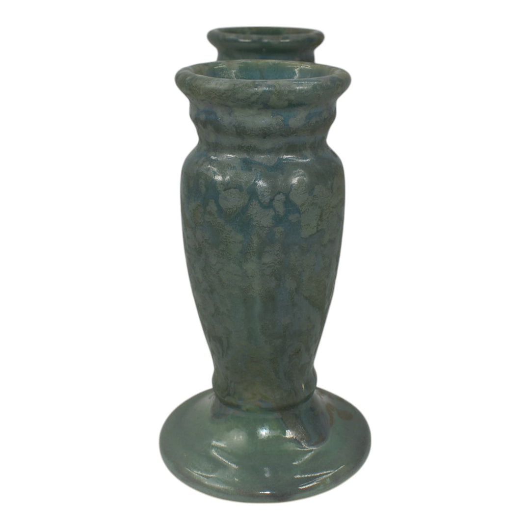 Roseville Carnelian II Blue Green 1926 Vintage Art Pottery Double Bud Vase 56-5 - Just Art Pottery