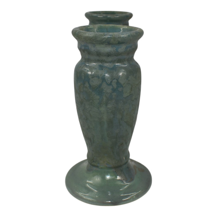 Roseville Carnelian II Blue Green 1926 Vintage Art Pottery Double Bud Vase 56-5 - Just Art Pottery