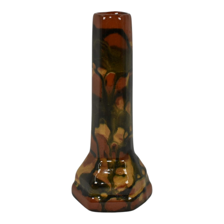 Peters and Reed Marbleized 1920s Arts And Crafts Pottery Brown Ceramic Bud Vase