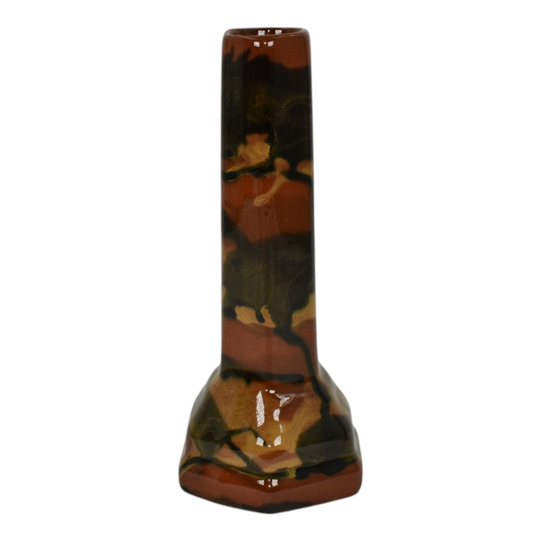 Peters and Reed Marbleized 1920s Arts And Crafts Pottery Brown Ceramic Bud Vase