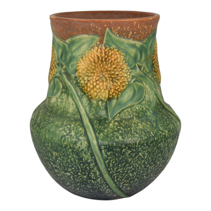 Roseville Sunflower 1930 Vintage Arts And Crafts Pottery Ceramic Vase 490-8