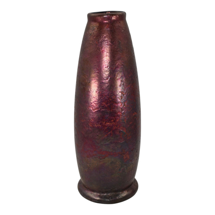 Weller Bronze Ware 1910s Vintage Art Pottery Metallic Red Purple Ceramic Vase