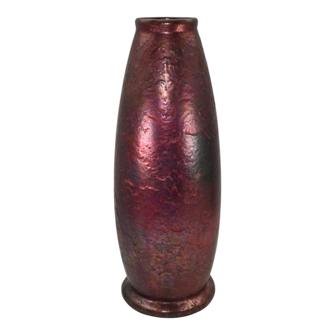 Weller Bronze Ware 1910s Vintage Art Pottery Metallic Red Purple Ceramic Vase