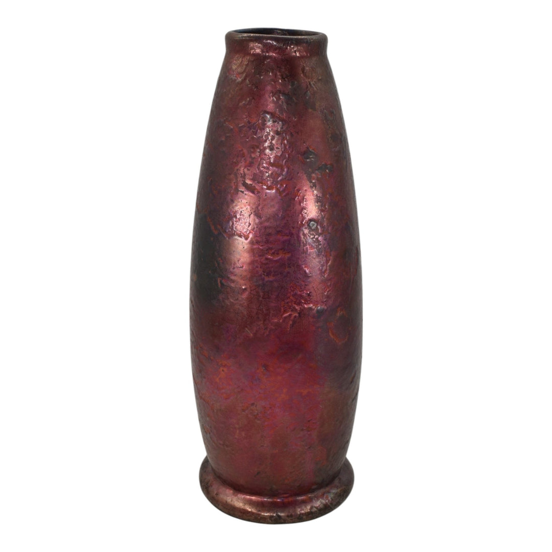 Weller Bronze Ware 1910s Vintage Art Pottery Metallic Red Purple Ceramic Vase